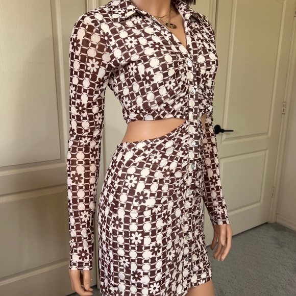 Cotton Candy LA Mini Dress Open Back - Floral 70's Brown Long Sleeve Size Small - Picture 3 of 6